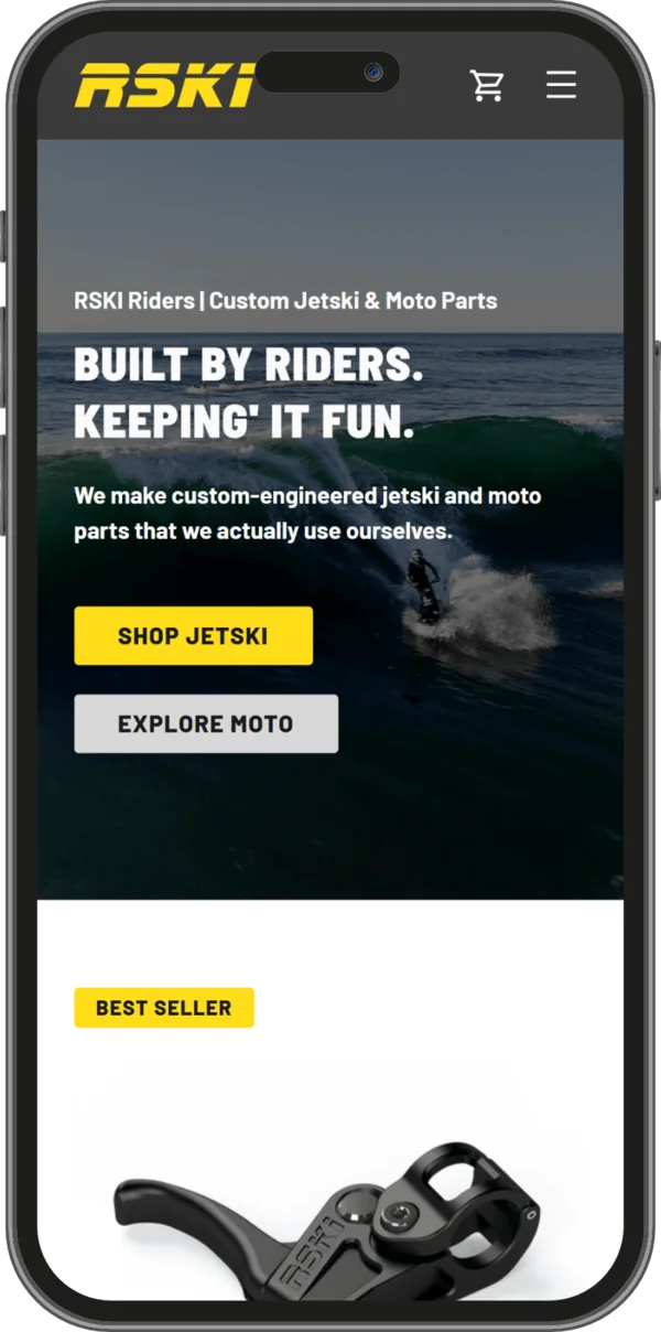 Image of the RSKI Riders website on a mobile phone screen